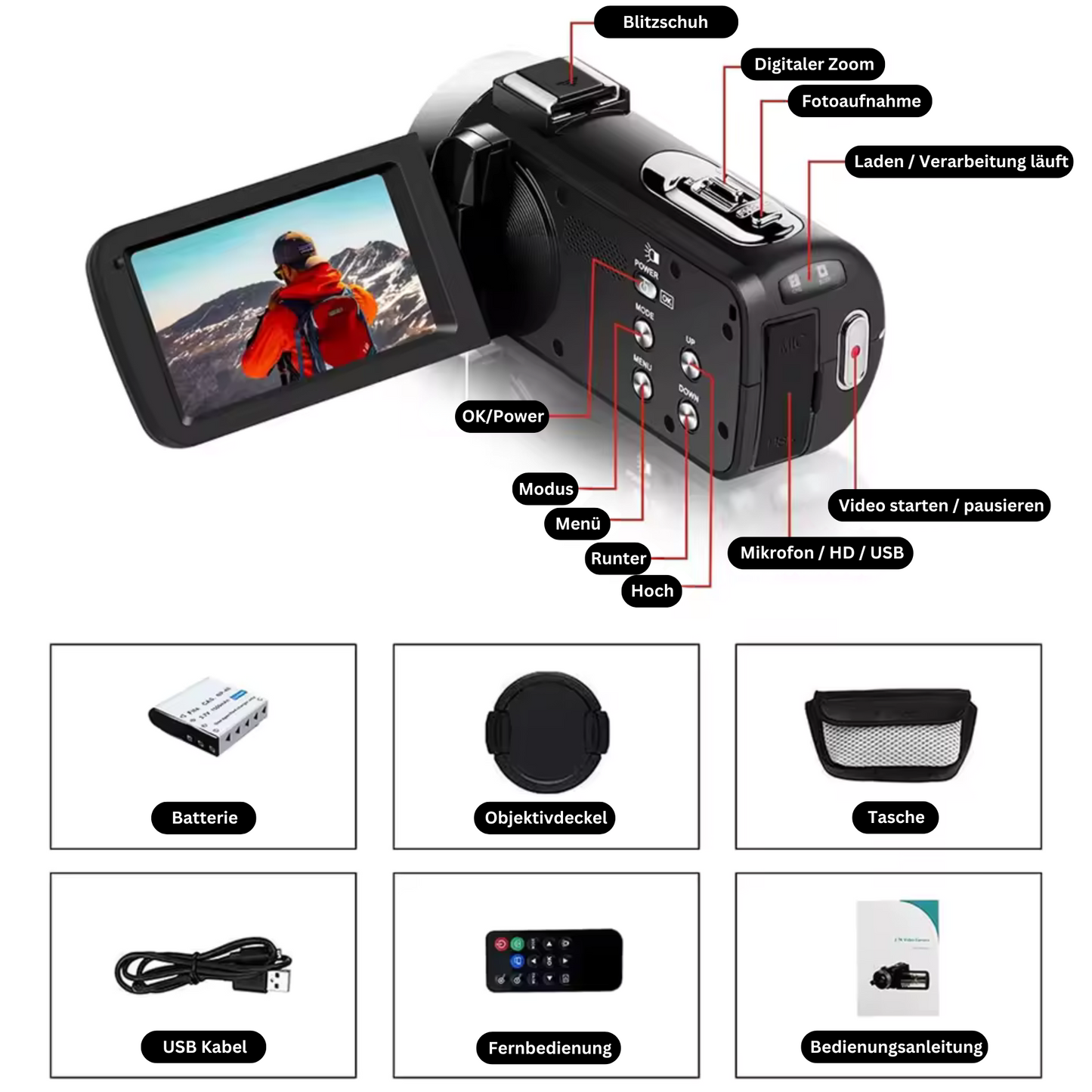 Kamerino 4K Camcorder mit Drehdisplay